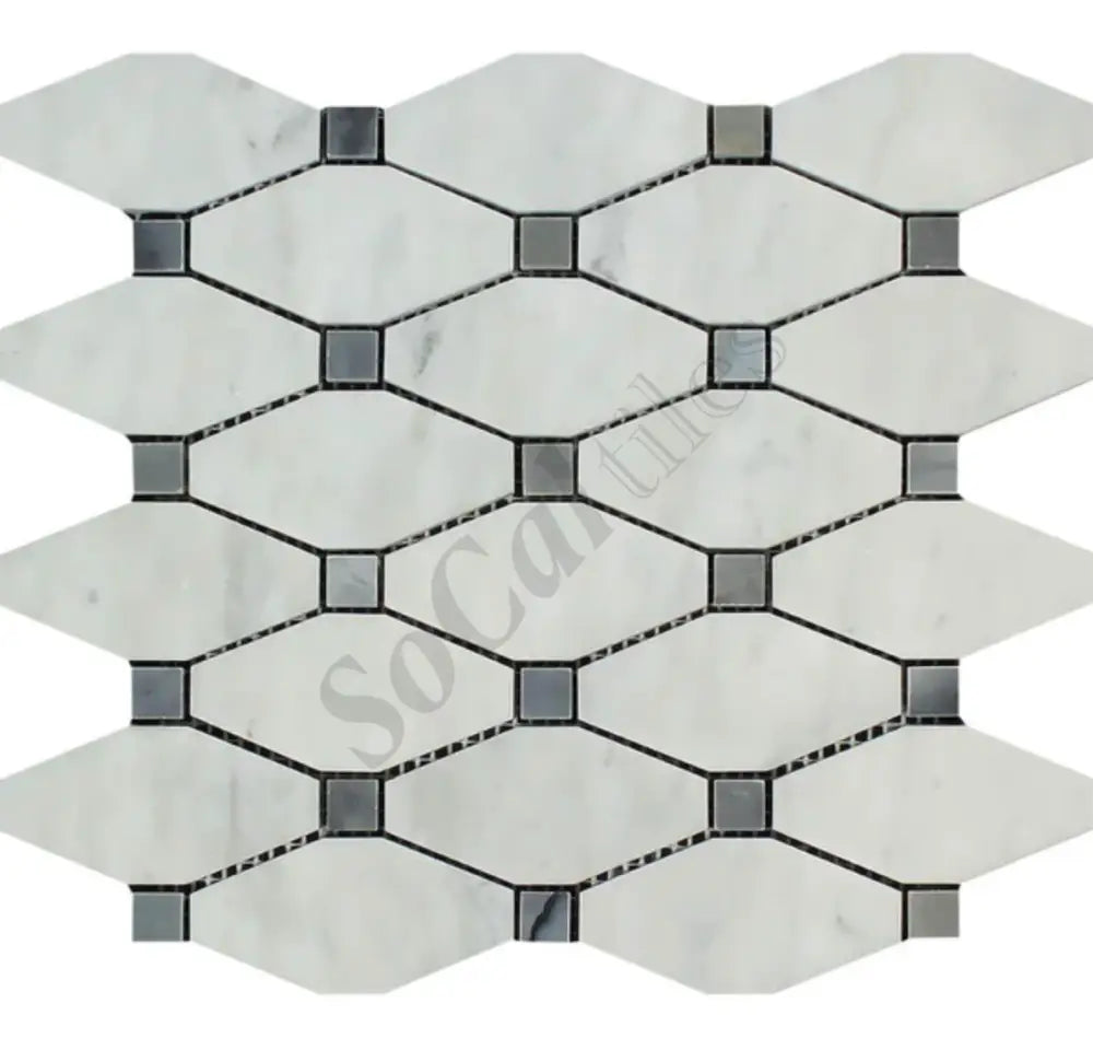 Bianco Carrara White Marble Octave Mosaic (w/ Blue-Gray) Wall Tile