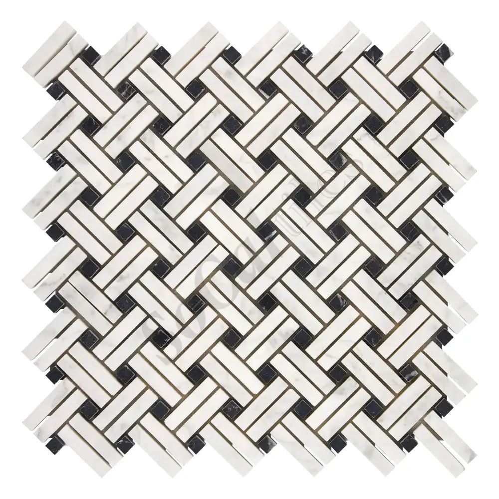 Bianco Carrara White Marble Stanza Mosaic (w/ Black) Wall Tile
