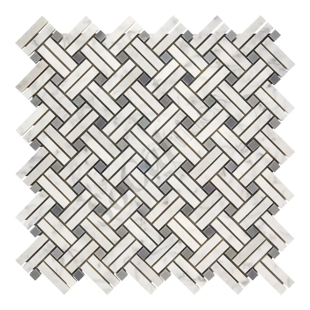 Bianco Carrara White Marble Stanza Mosaic (w/ Blue-Gray) Wall Tile