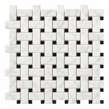 Bianco Congelato Dolomite basketweave with black dots