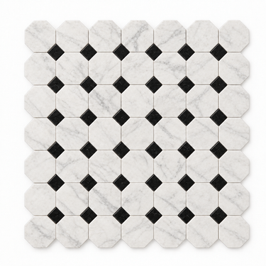 Bianco Congelato Dolomite Mosaic - Octave with Black Dots
