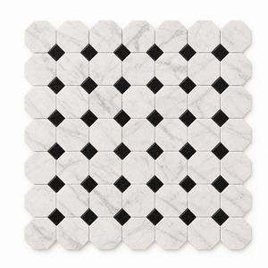 Bianco Congelato Dolomite Mosaic - Octave with Black Dots
