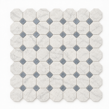 Bianco Congelato Dolomite Mosaic - Octave with Blue-Gray Dots