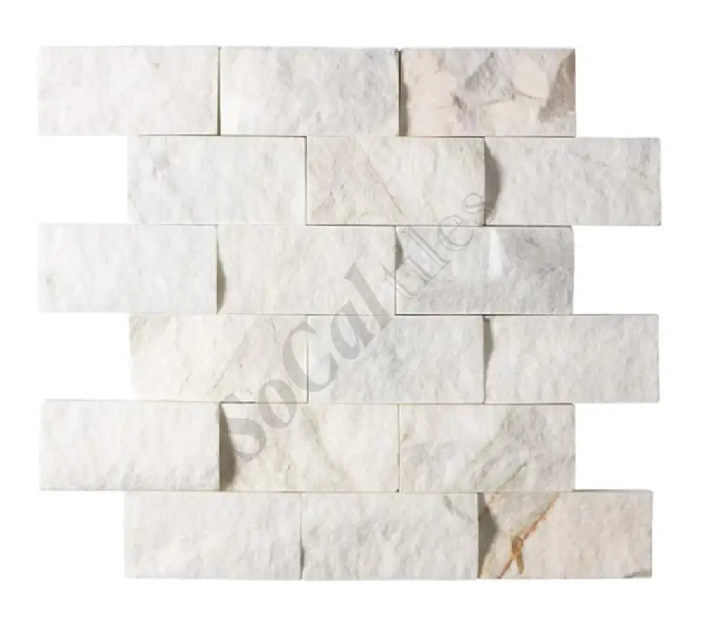 Calacatta Gold Marble 2’’ X 4’’ Brick Mosaic Split-Faced / 1 sheet Wall Tile