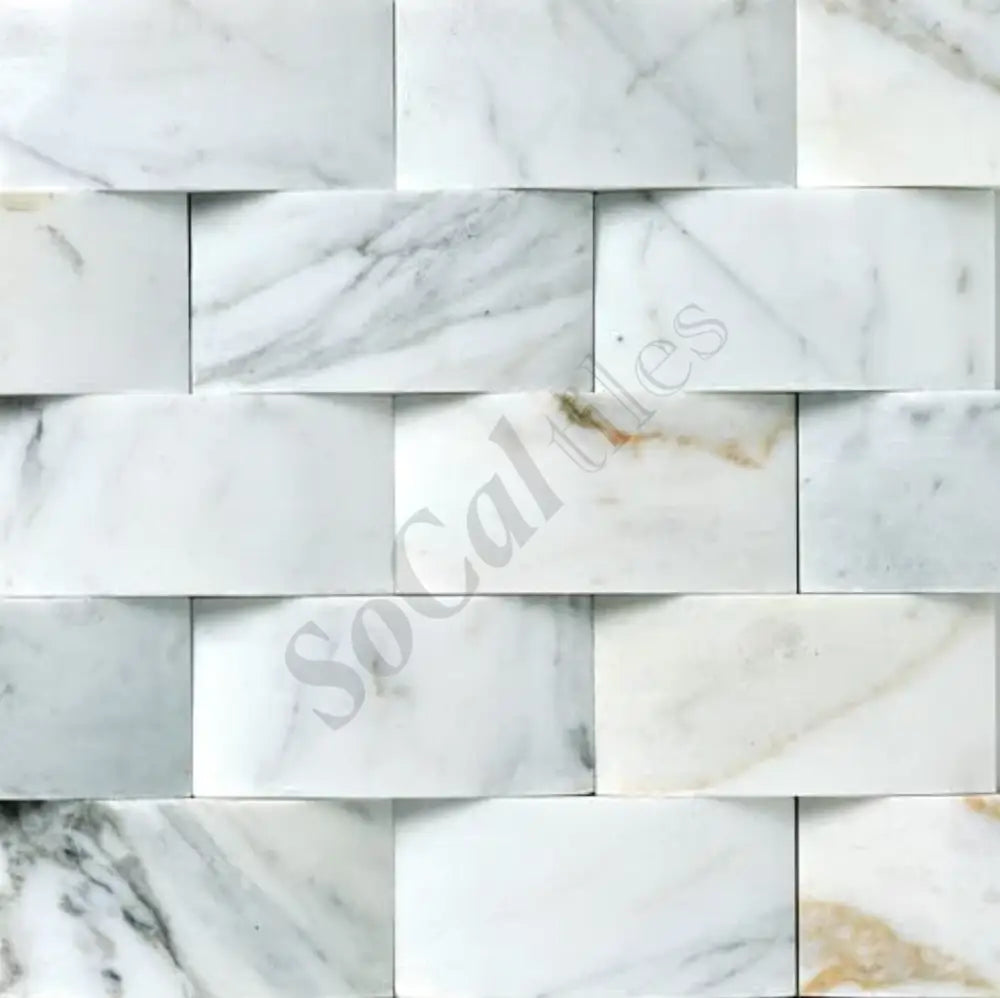 Calacatta Gold Marble 2’’ X 4’’ Round-Faced Brick Mosaic Wall Tile