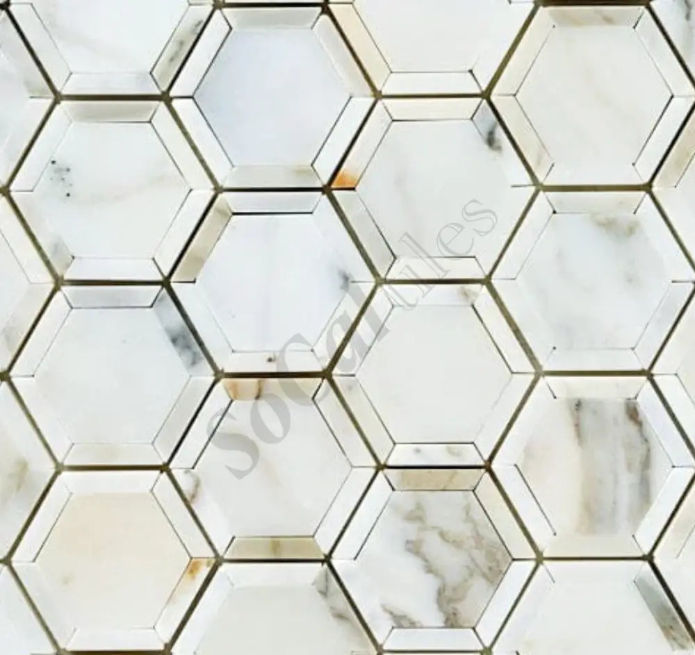 Calacatta Gold Marble 2’’ X 2’’ Vortex Hexagon Mosaic Wall Tile