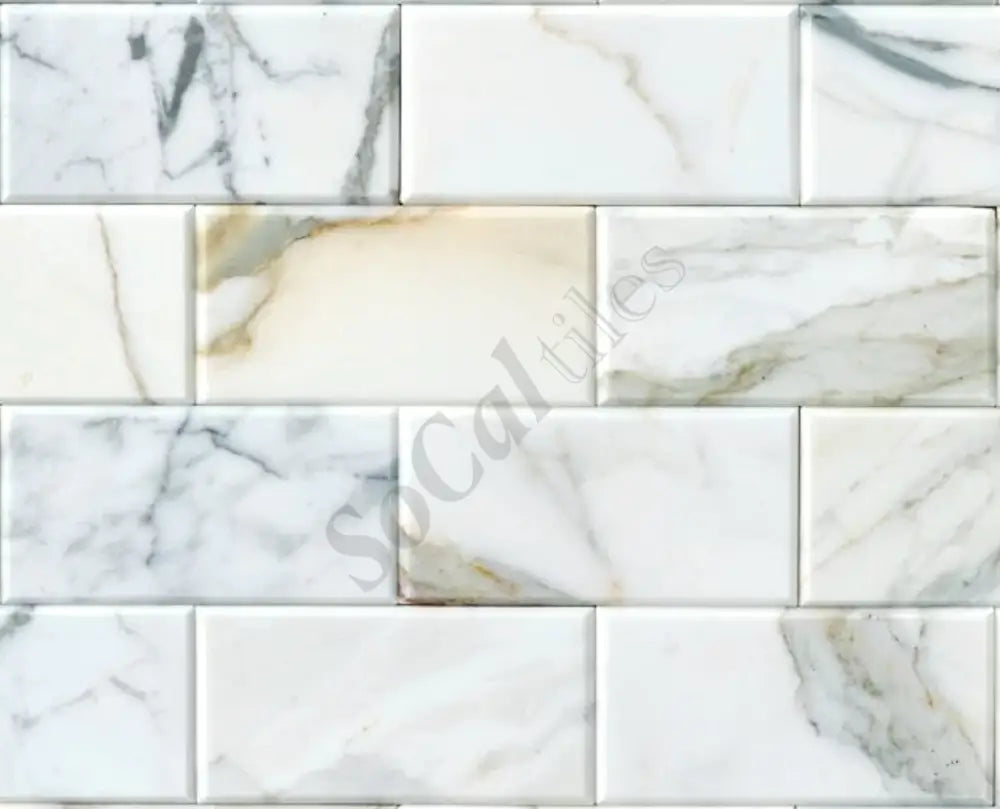 Calacatta Gold Marble 3’’ X 6’’ Tile Deep-Beveled Wall Tile