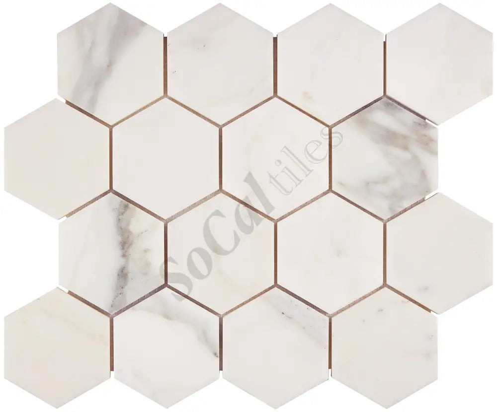 Calacatta Gold Marble 3’’ X 3’’ Hexagon Mosaic Wall Tile