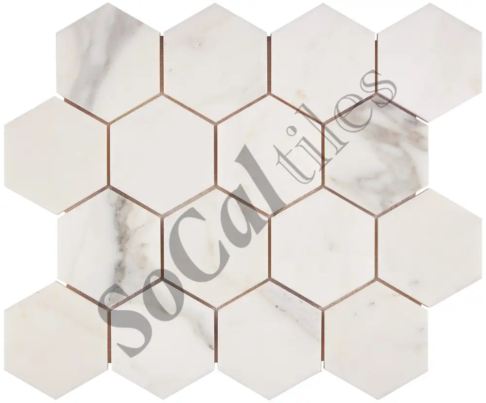 Calacatta Gold Marble 3’’ X 3’’ Hexagon Mosaic Wall Tile