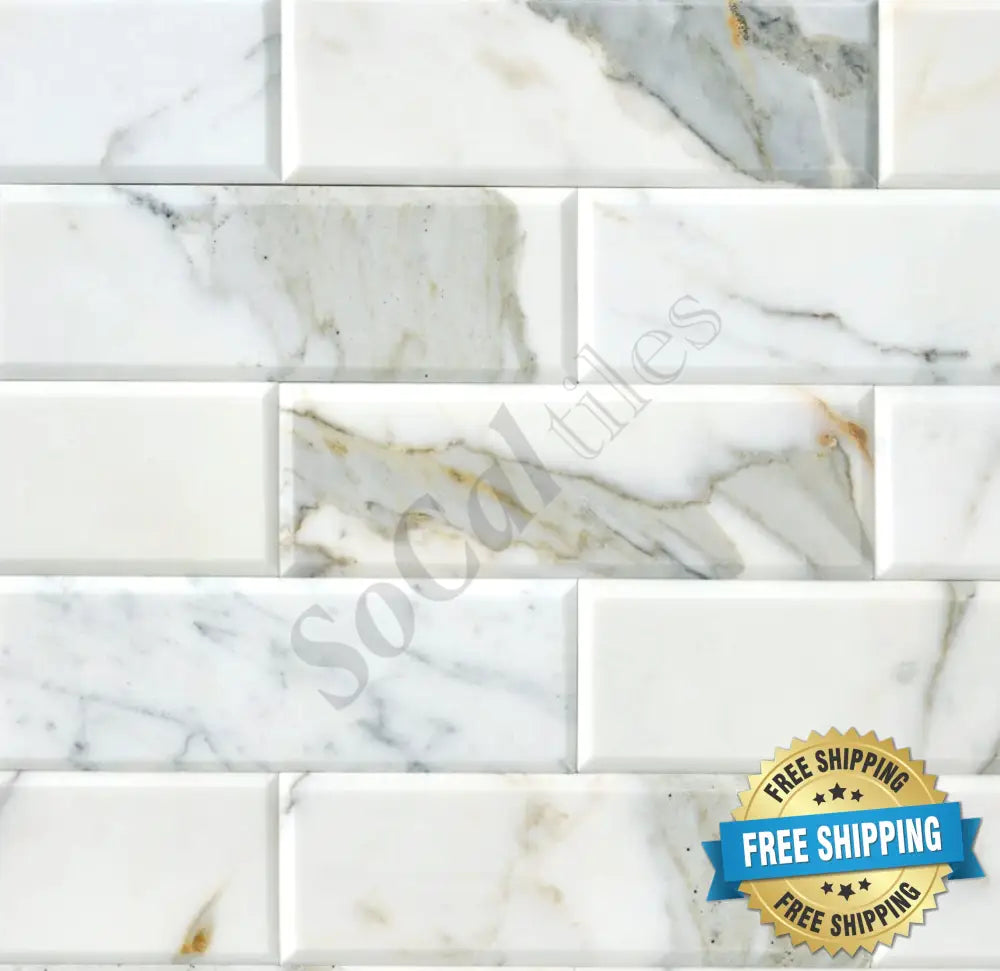 Calacatta Gold Marble 4’’ X 12’’ Tile Deep-Beveled Wall Tile