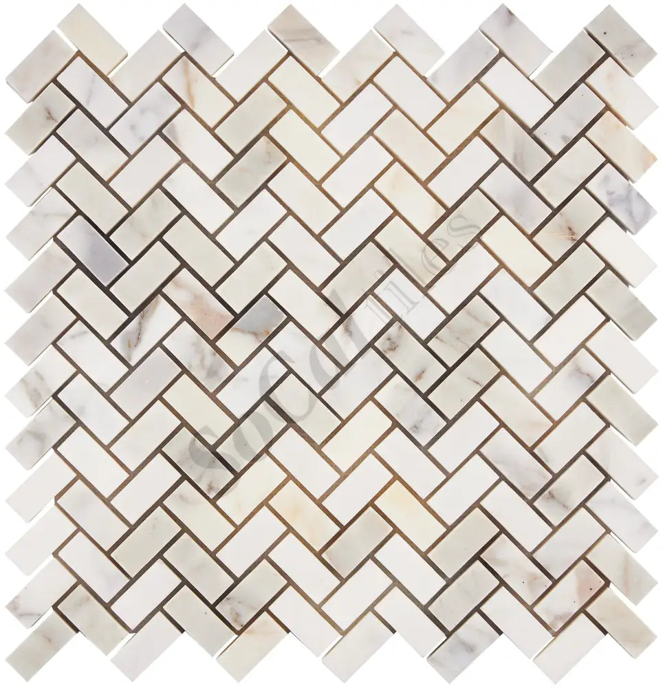 Calacatta Gold Marble 5/8’’ X 1-1/4’’ Mini-Herringbone Mosaic Wall Tile