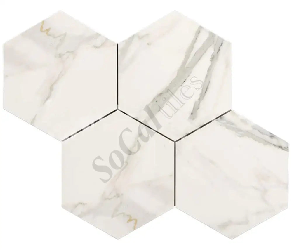 Calacatta Gold Marble 6’’ X 6’’ Hexagon Mosaic Wall Tile