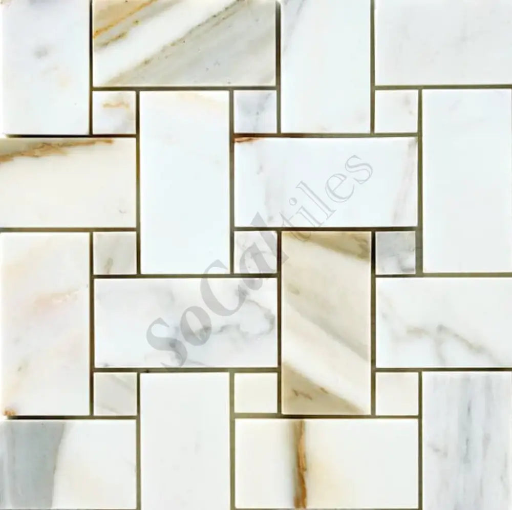 Calacatta Gold Marble Basketweave Large Mosaic Wall Tile