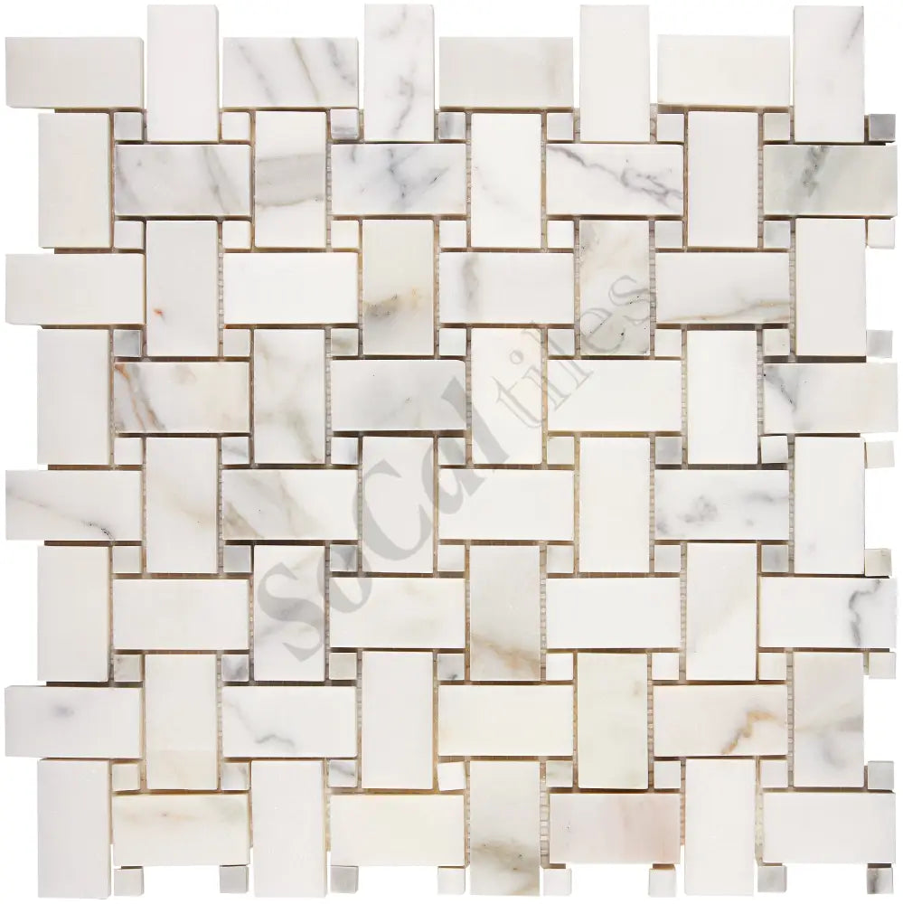 Calacatta Gold Marble Basketweave Mosaic Wall Tile