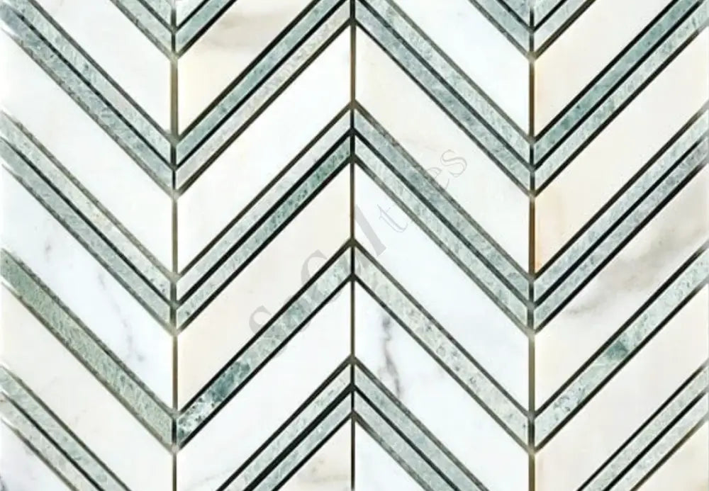 Calacatta Gold Marble Chevron Large Mosaic (w/ Ming-Green) Wall Tile