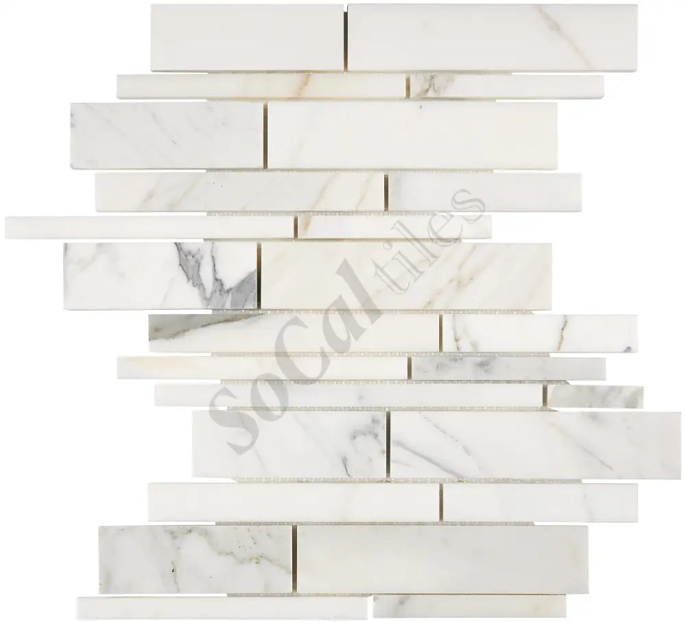 Calacatta Gold Marble Manhattan Random-Strip Mosaic Wall Tile