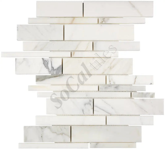 Calacatta Gold Marble Manhattan Random-Strip Mosaic Wall Tile