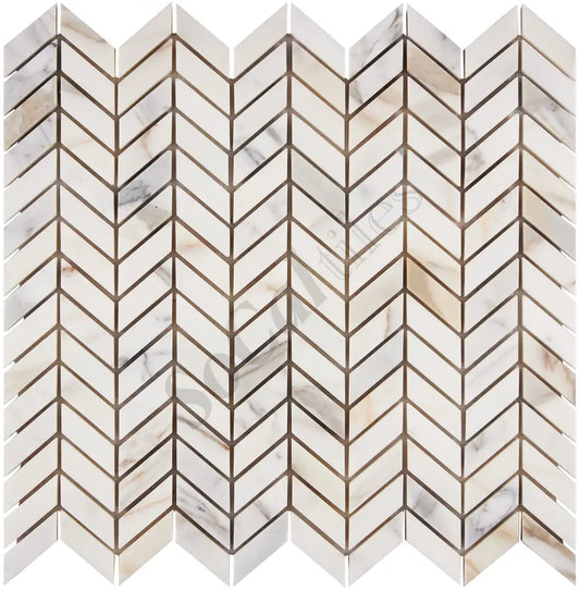 Calacatta Gold Marble Mini-Chevron Mosaic Wall Tile