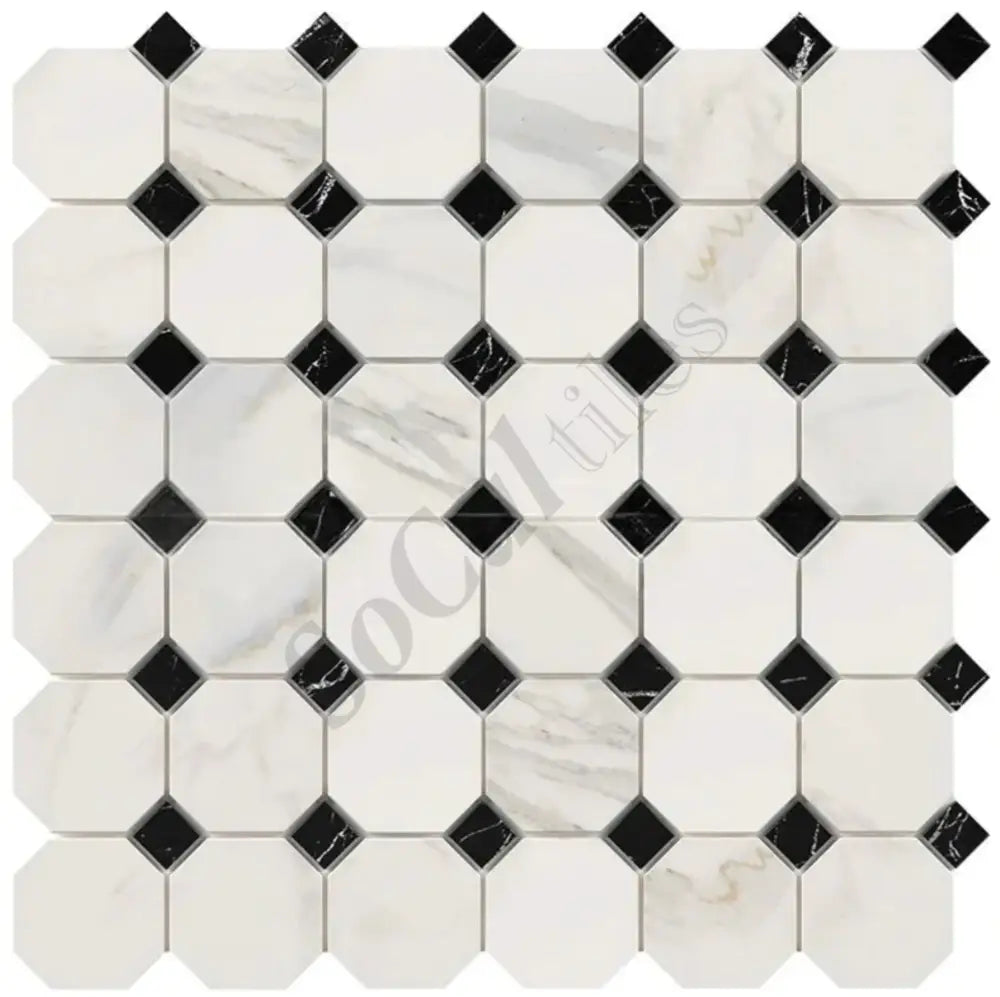 Calacatta Gold Marble Octagon Mosaic (w/ Black) Wall Tile