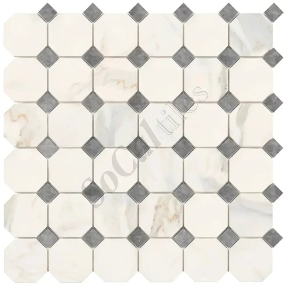 Calacatta Gold Marble Octagon Mosaic (w/ Blue-Gray) Wall Tile