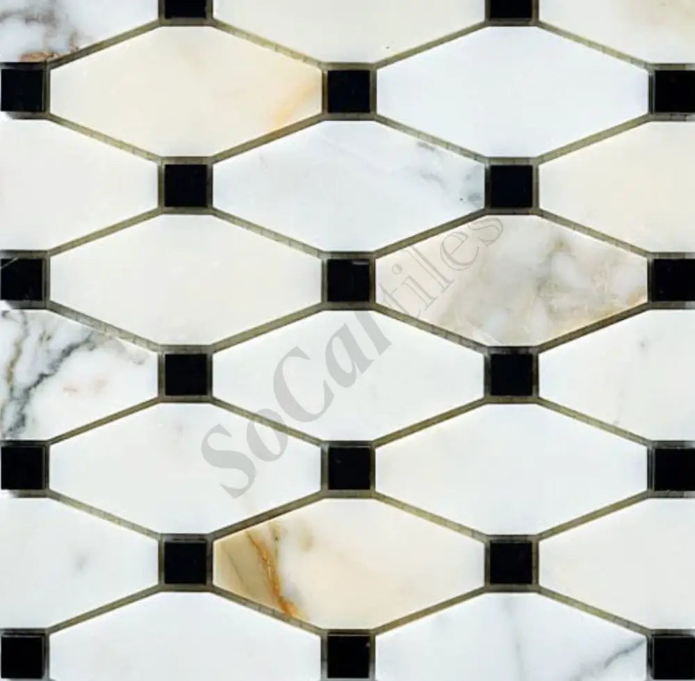 Calacatta Gold Marble Octave Mosaic (w/ Black) Wall Tile