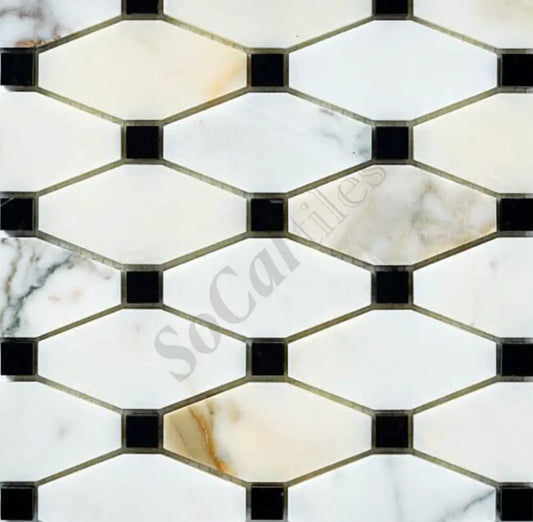 Calacatta Gold Marble Octave Mosaic (w/ Black) Wall Tile