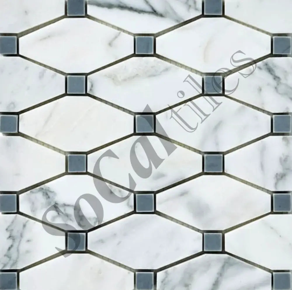 Calacatta Gold Marble Octave Mosaic (w/ Blue-Gray) Wall Tile