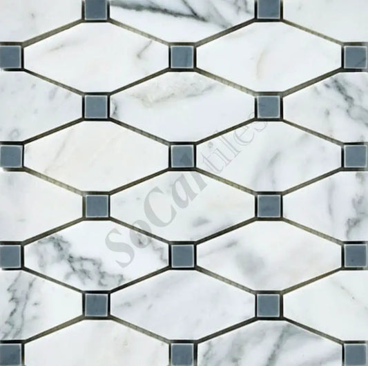 Calacatta Gold Marble Octave Mosaic (w/ Blue-Gray) Wall Tile
