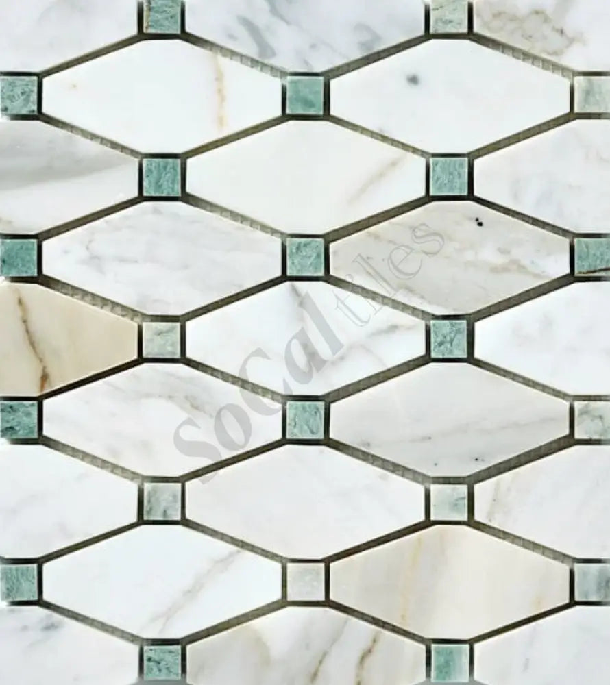 Calacatta Gold Marble Octave Mosaic (w/ Ming-Green) Wall Tile