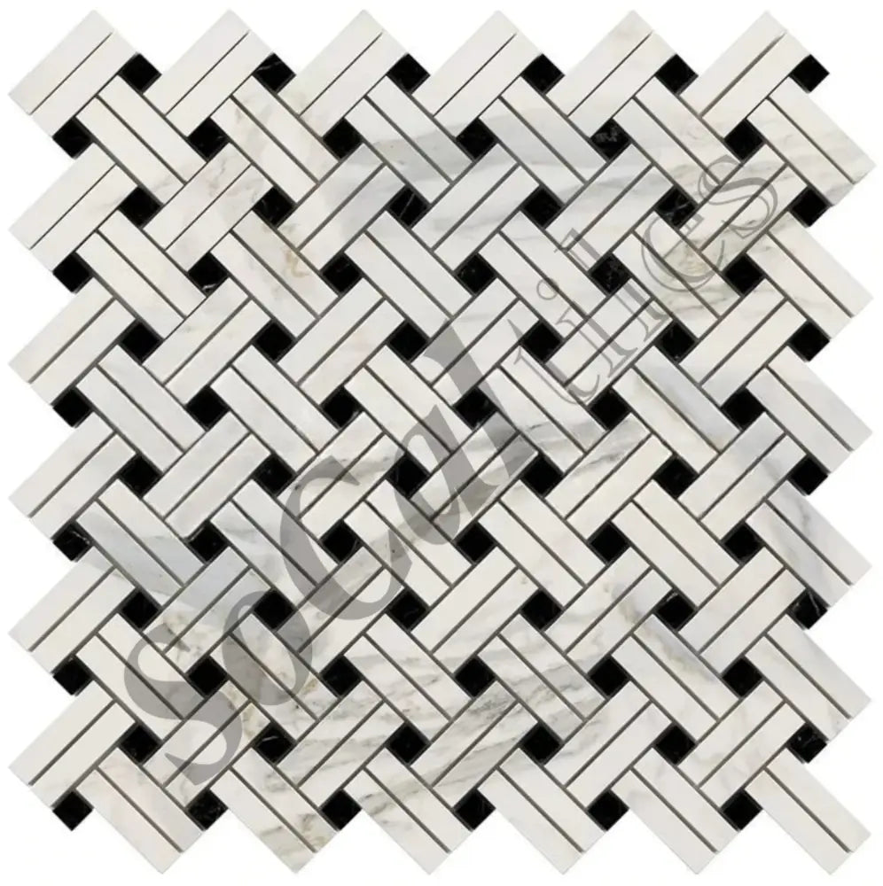 Calacatta Gold Marble Stanza Mosaic (w/ Black) Wall Tile