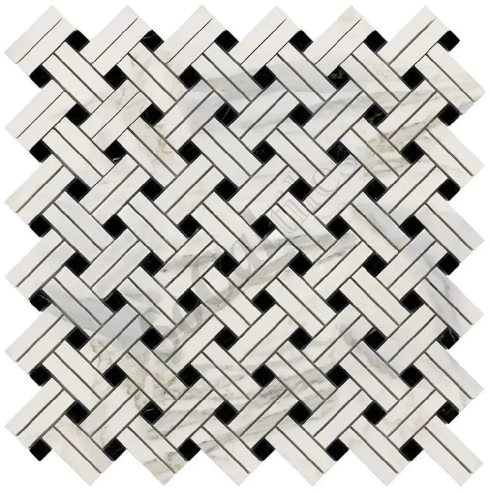 Calacatta Gold Marble Stanza Mosaic (w/ Black) Wall Tile