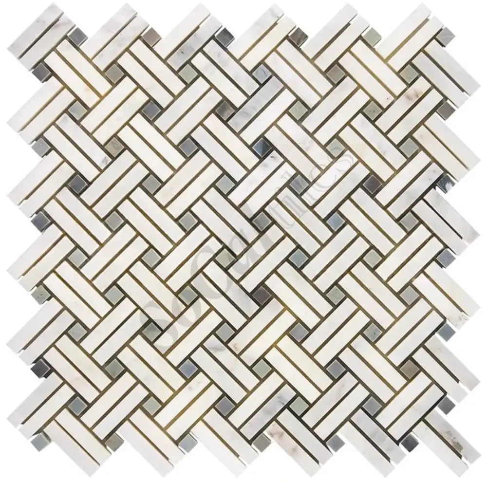 Calacatta Gold Marble Stanza Mosaic (w/ Blue-Gray) Wall Tile