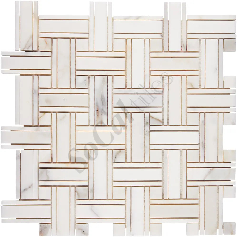 Calacatta Gold Marble Triple-Weave Mosaic Wall Tile