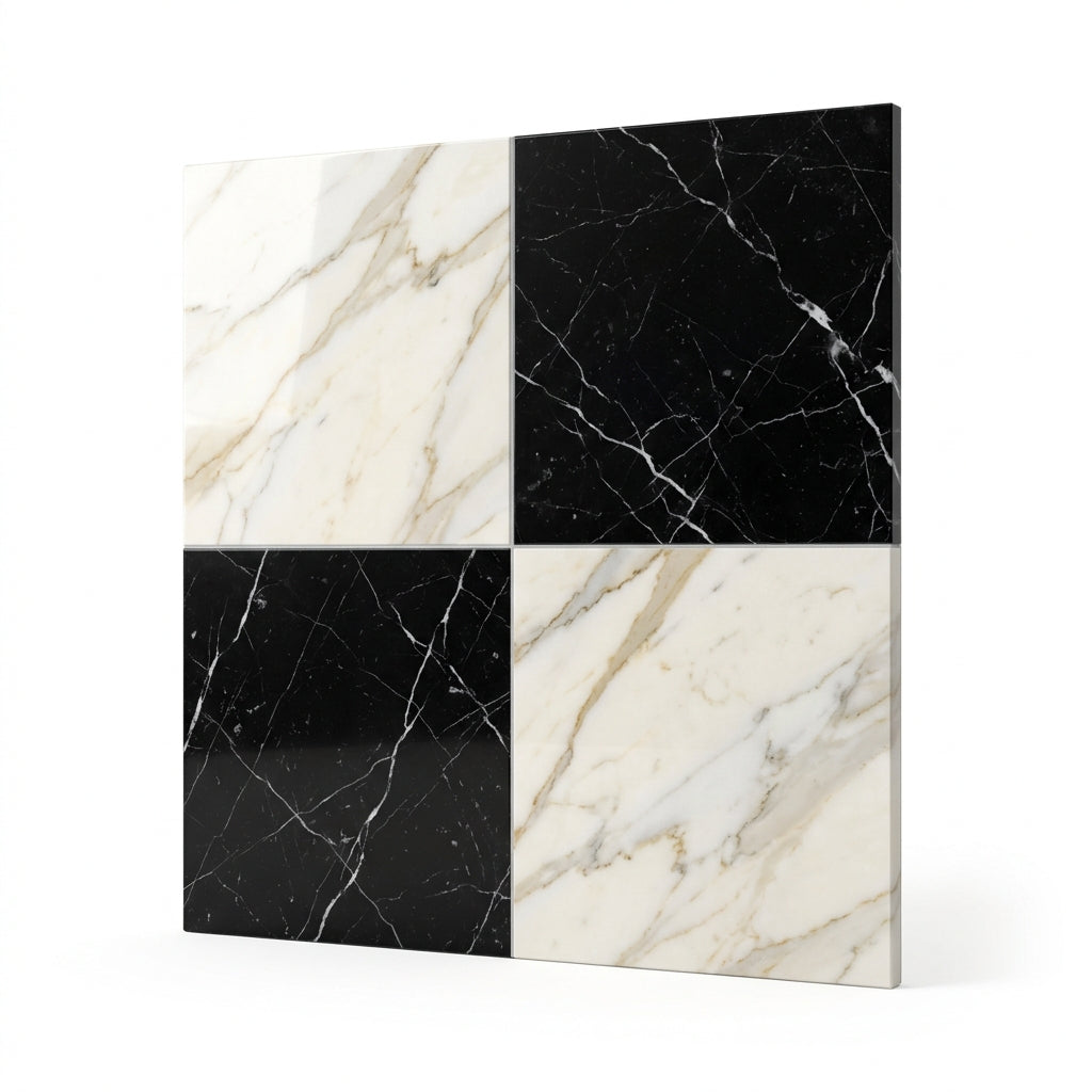 Checkerboard Marble Tile - Calacatta Gold & Nero Marquina