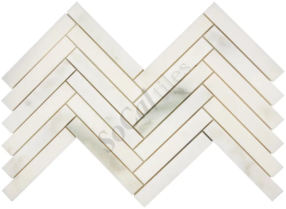Calacatta Oliva Marble 1’’ X 6’’ Herringbone Mosaic Polished/Honed Backsplash Tile