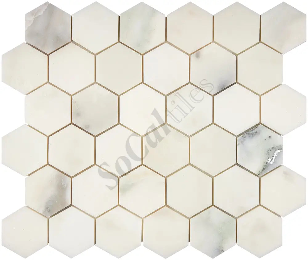 Calacatta Oliva Marble 2’’ X 2’’ Hexagon Mosaic Polished/Honed Backsplash Tile
