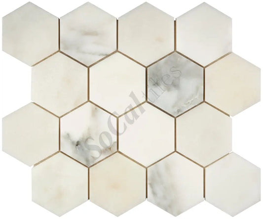 Calacatta Oliva Marble 3’’ X 3’’ Hexagon Mosaic Polished/Honed Backsplash Tile
