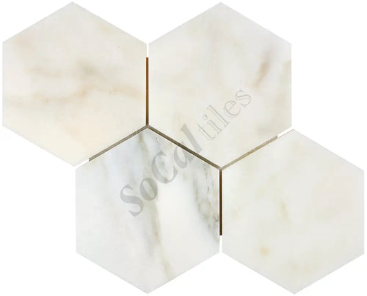 Calacatta Oliva Marble 6’’ X 6’’ Hexagon Mosaic Polished/Honed Backsplash Tile