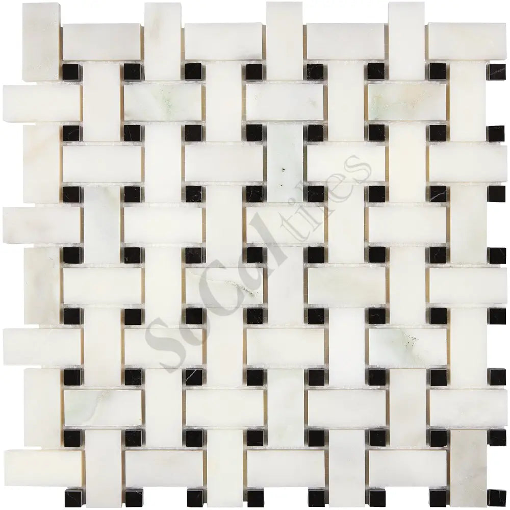Calacatta Oliva Marble Basketweave Mosaic (w/ Black) Polished/Honed Backsplash Tile