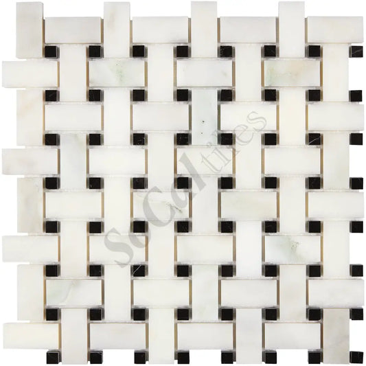 Calacatta Oliva Marble Basketweave Mosaic (w/ Black) Polished/Honed Backsplash Tile