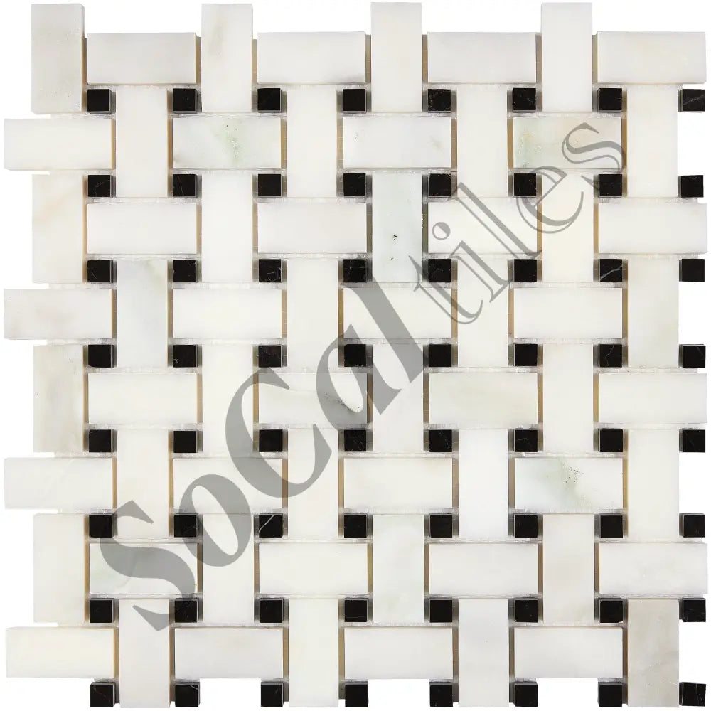 Calacatta Oliva Marble Basketweave Mosaic (w/ Black) Polished/Honed Backsplash Tile