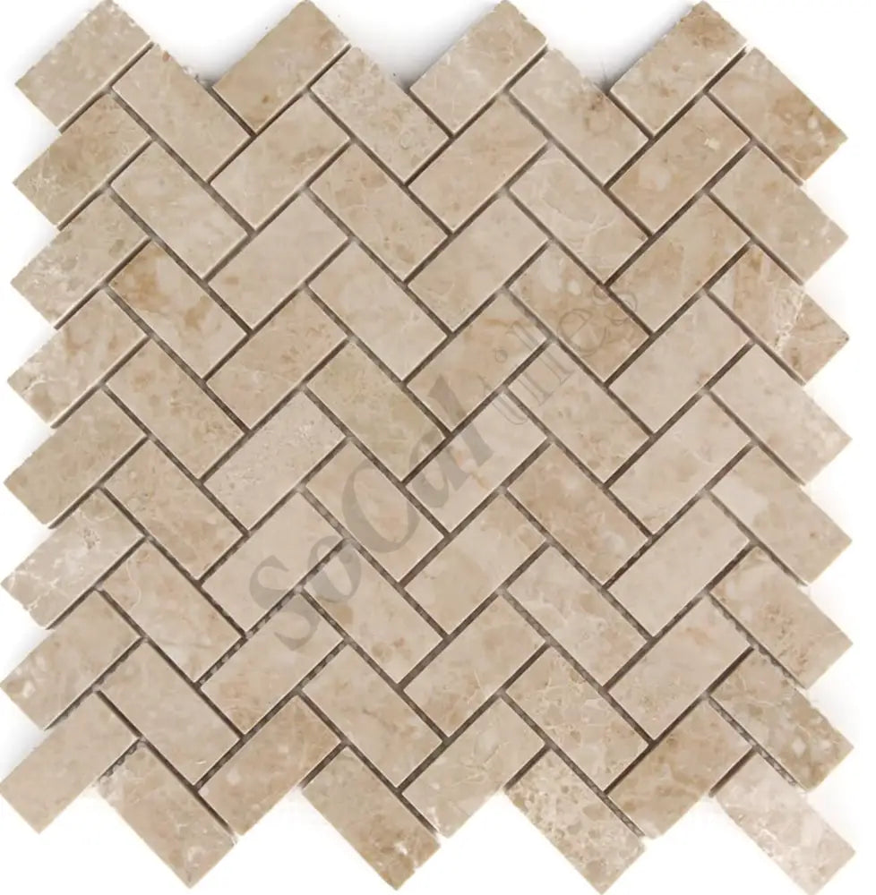 Cappuccino Marble 1’’ X 2’’ Herringbone Mosaic Backsplash Tile