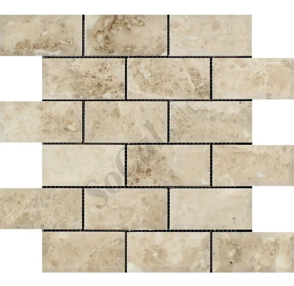 Cappuccino Marble 2’’ X 4’’ Deep-Beveled Brick Mosaic Backsplash Tile