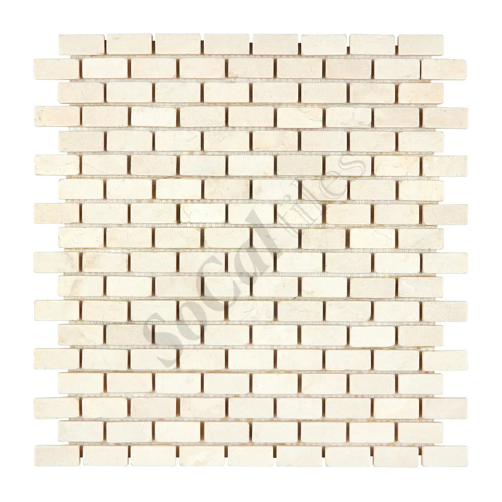 Crema Marfil Marble 5/8’’ X 1-1/4’’ Mini-Brick Mosaic Tumbled/Polished/Honed Backsplash Tile