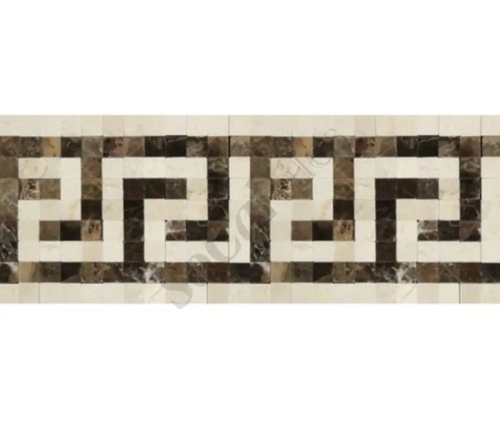 Crema Marfil Marble Greek Key Border w/ Emperador Dark Polished / 1 pcs. Accent & Trim Tile