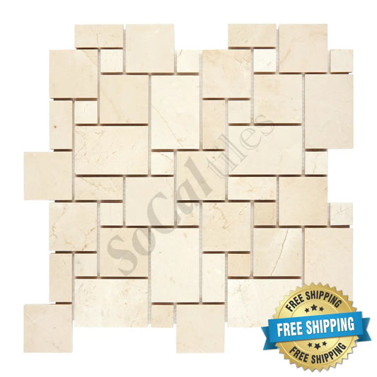 Crema Marfil Marble Mini-Versailles Pattern Mosaic Polished/Honed Backsplash Tile