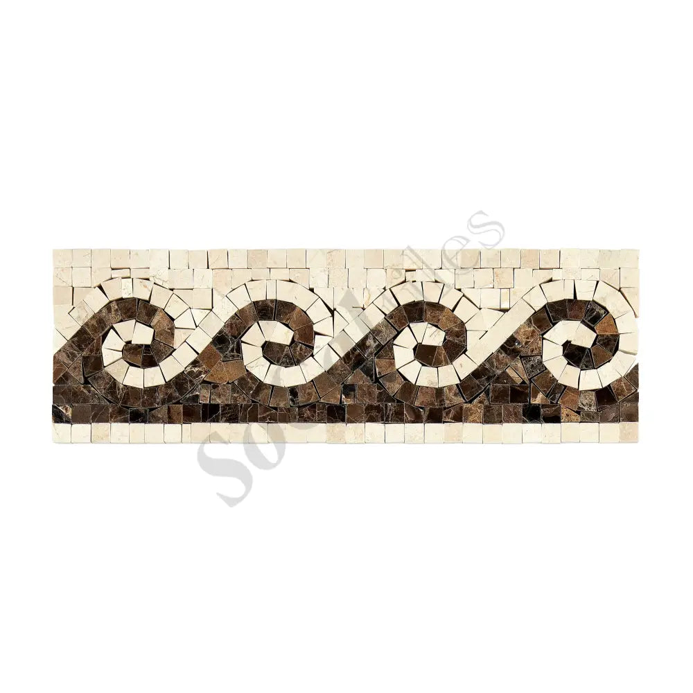 Crema Marfil Marble Wave Border w/ Emperador Dark Polished / 1 pcs. Accent & Trim Tile