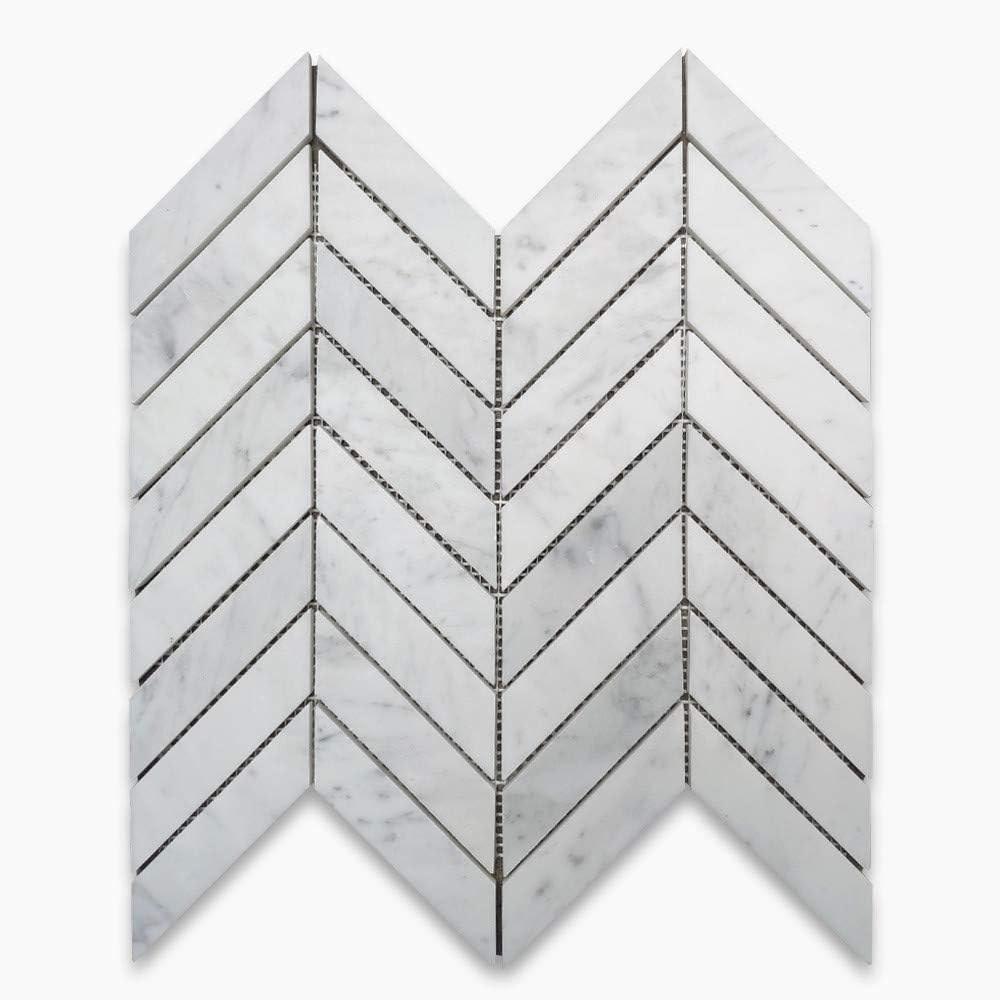 Bianco Carrara White Marble Chevron Large Mosaic Wall Tile