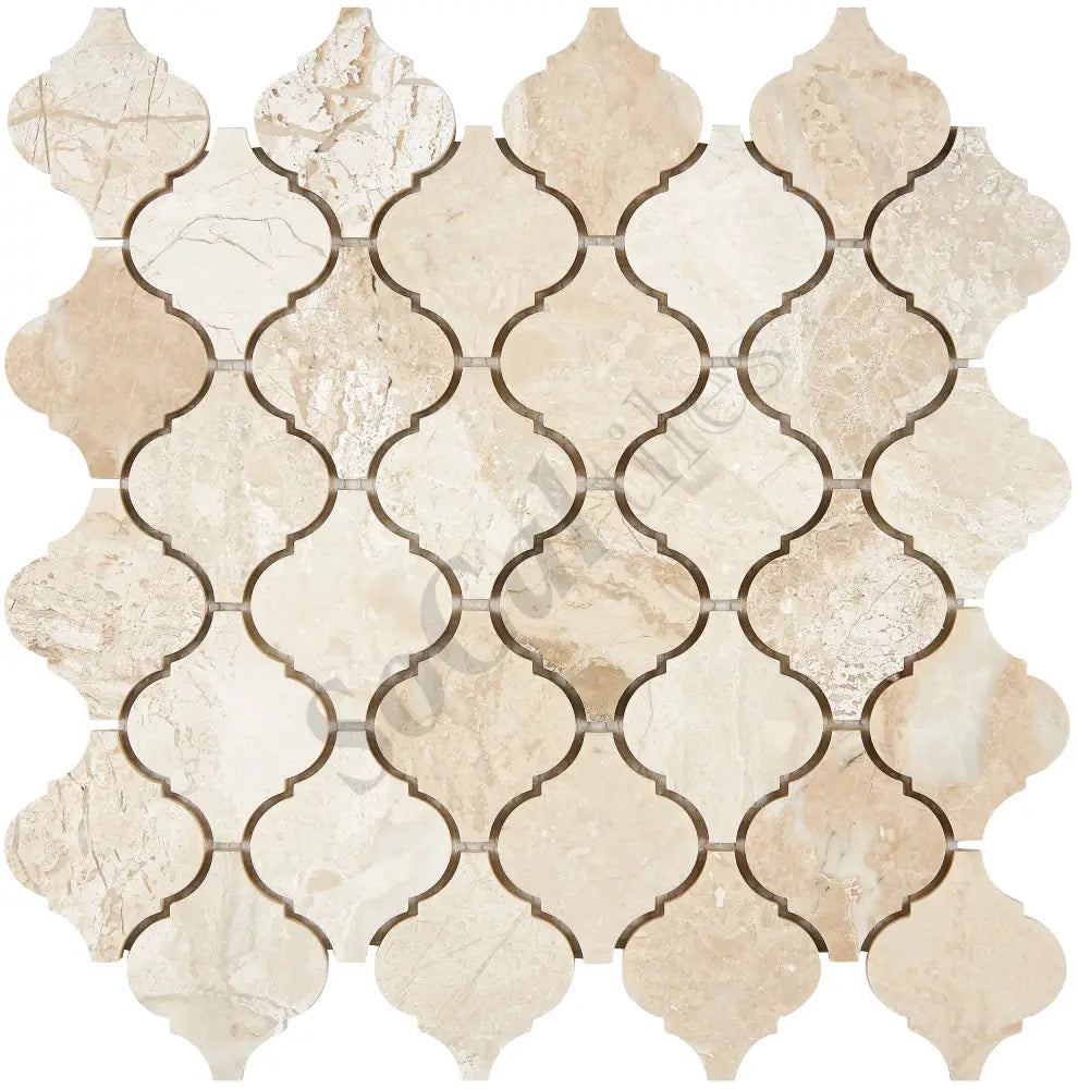 Diano Royal (Queen Beige) Marble 3’’ Arabesque Lantern Mosaic Polished Wall Tile
