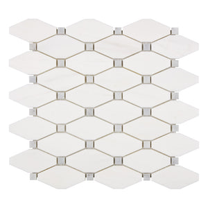 Bianco Dolomite Mosaic - Octave with Blue-Gray Dots